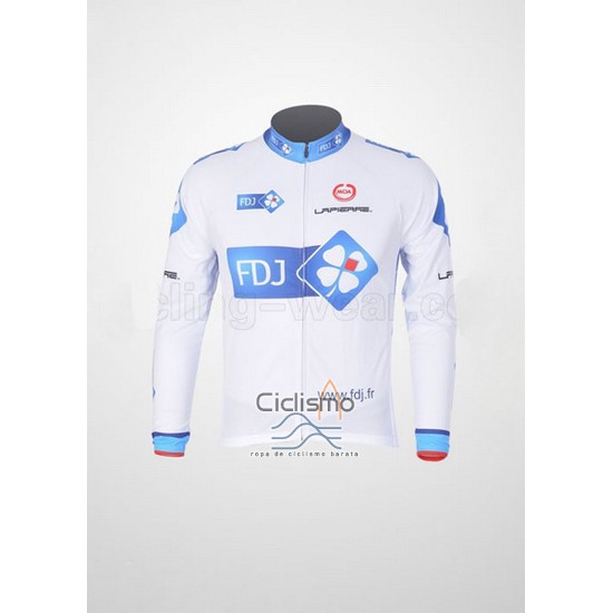 Fdj Ropa Ciclismo Culotte Largo 2010 Mangas Largas Blanco y Azur